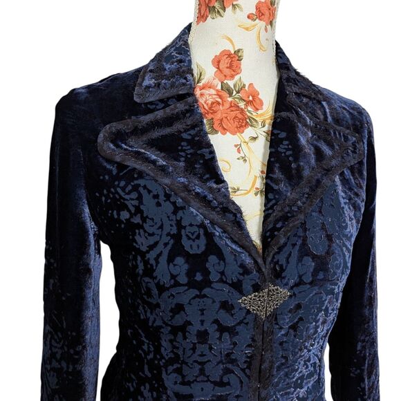 Elie Tahari Size XS Dusk Blue Burnout Silk Jacket Whimsigoth Witch Vampire Goth - Picture 4 of 15